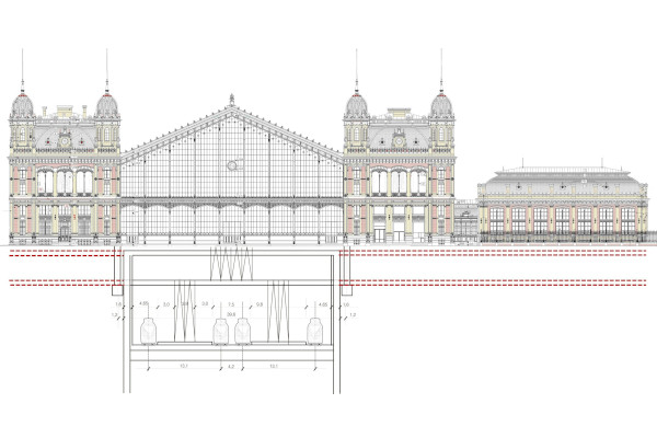 Budapest, Kelenföld-Nyugati közötti vasúti alagút, keresztmetszet, bélyegkép
