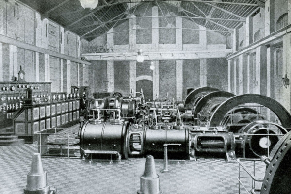 Budapest, M1 metró, MFAV, Pálffy utcai áramfejlesztő telephely, gépház, bélyegkép