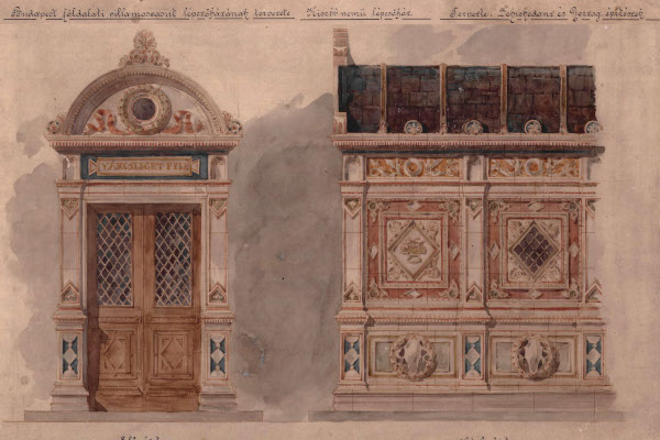 Budapest, M1 metró, elbontott lejárócsarnokok tervei, bélyegkép
