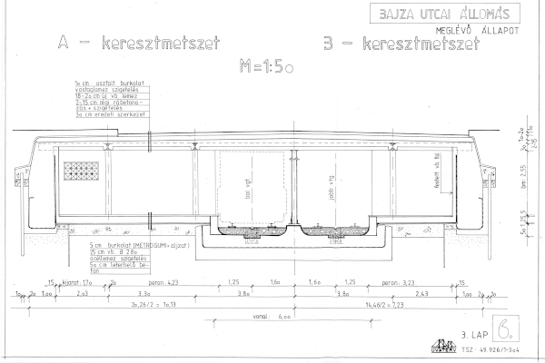 Budapest, M1 metró, Bajza utca, keresztmetszet, bélyegkép