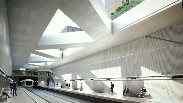 Budapest, M2 metró, H8, H9 HÉV összekötés, Rákosfalva, látványterv, bélyegkép