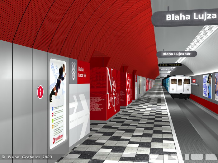 Budapest, M2 metró, Blaha Lujza tér, Vision Graphics, láványterv, bélyegkép