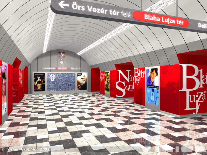 Budapest, M2 metró, Blaha Lujza tér, Vision Graphics, láványterv, bélyegkép
