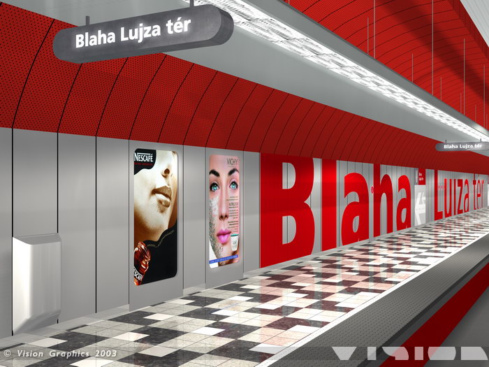 Budapest, M2 metró, Blaha Lujza tér, Vision Graphics, láványterv, bélyegkép