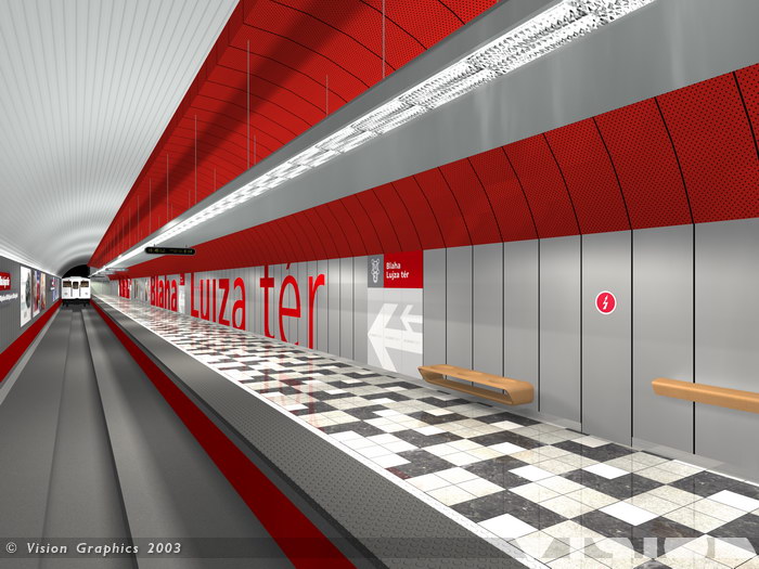 Budapest, M2 metró, Blaha Lujza tér, Vision Graphics, láványterv, bélyegkép