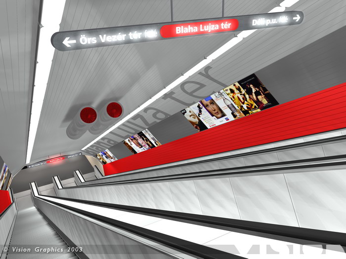 Budapest, M2 metró, Blaha Lujza tér, Vision Graphics, láványterv, bélyegkép