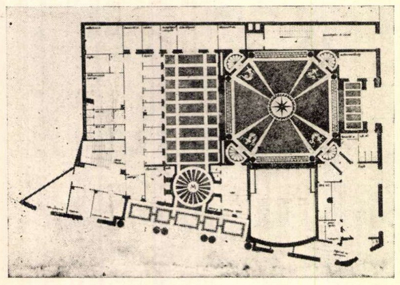 Budapest, M2 metró, Deák Ferenc tér, Magyar Építőművészet, felszíni csarnok alapjrajza