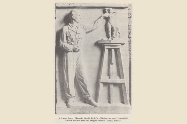 Budapest, M2 metró, Puskás Ferenc stadion, Pavilon 1991, szocreál szobor, bélyegkép