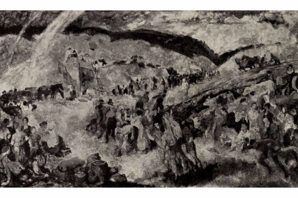 Budapest, M2 metró, Puskás Ferenc stadion, Magyar Építőművészet, freskóterv, bélyegkép