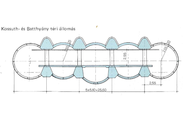 Budapest, M2 metró, Batthyány tér, keresztmetszet, bélyegkép