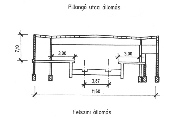 Budapest, M2 metró, Pillangó utca, keresztmetszet, bélyegkép