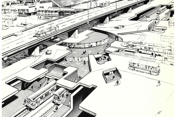 Budapest, M3 metró, Népliget, perspektív kép, Sípőczy Lajos, bélyegkép