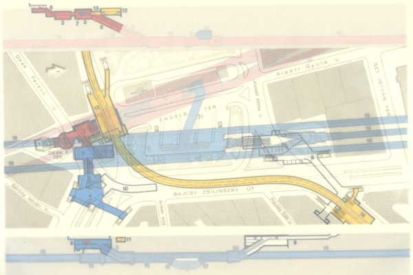 Budapest, M3 metró, Deák Ferenc tér, helyszínrajz, bélyegkép