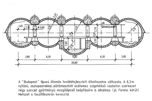 Budapest, M3 metró, Deák Ferenc tér, keresztmetszet, bélyegkép