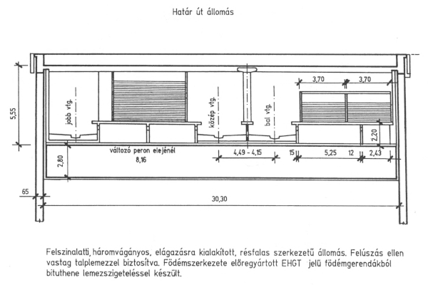 Budapest, M3 metró, Határ út, keresztmetszet, bélyegkép