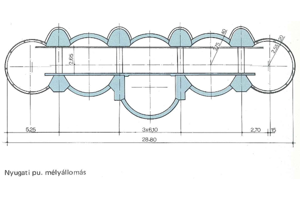 Budapest, M3 metró, Nyugati pályaudvar, keresztmetszet, bélyegkép