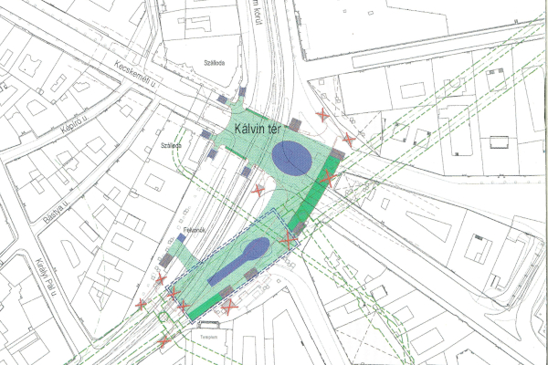 Budapest, M4 metró, Kálvin tér, helyszínrajz, bélyegkép