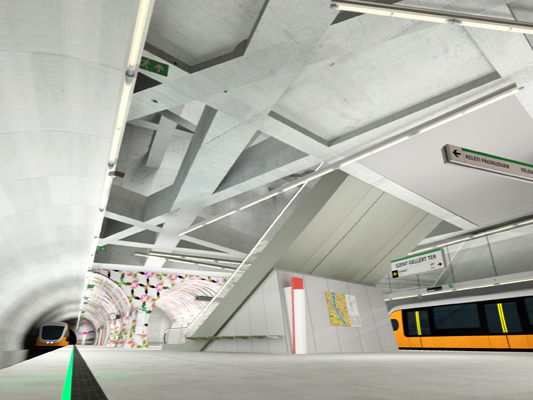 Budapest, M4 metró, Szent Gellért tér - Műegyetem, Palatium Stúdió látványterv, bélyegkép