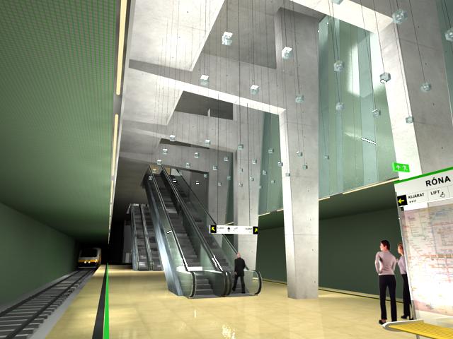 Budapest, M4 metró, Róna utca, láványterv, bélyegkép