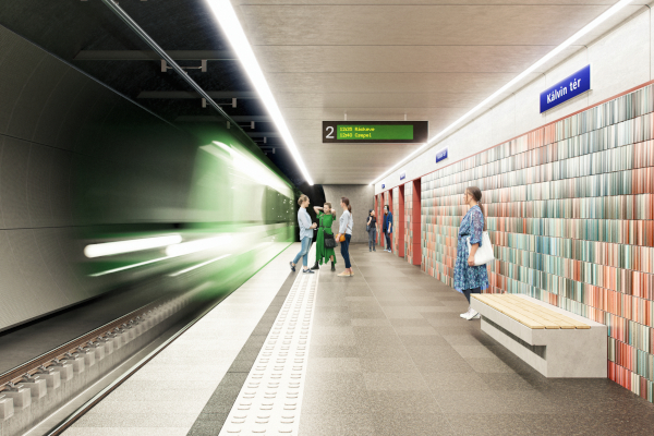 Budapest, M5 metró, Kálvin tér, látványterv, bélyegkép