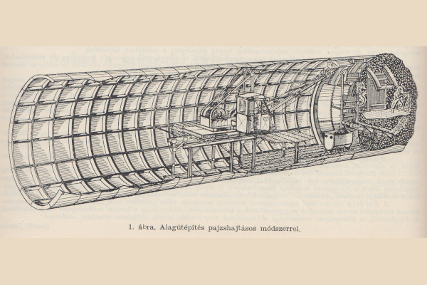 Budapest, metróépítés, fúrópajzs, bélyegkép