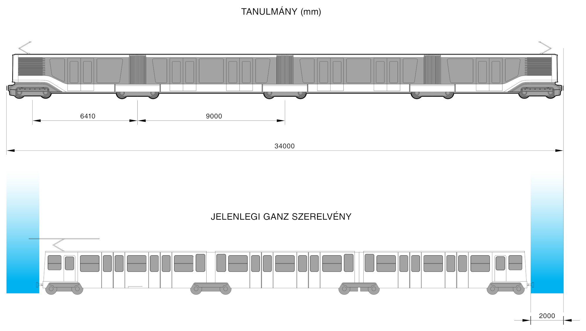 Budapest, M1 metró, tervezett jármű jellegrajz, Kukorelli Péter