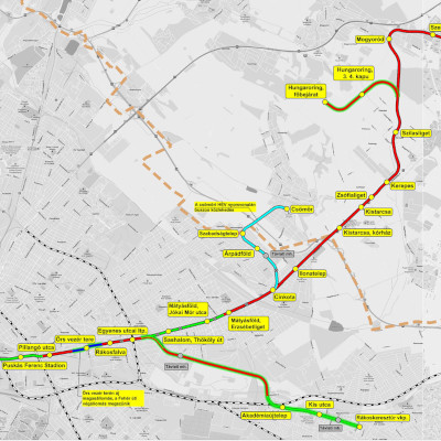 Budapest, M2 metró, H8-, H9 HÉV összekötése, térkép