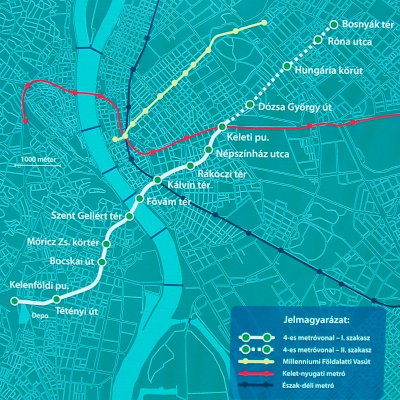 Budapest, M4 metró, térkép