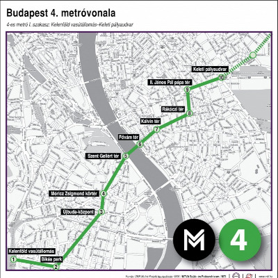 Budapest, M4 metró, térkép, MTI